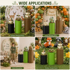 3 Set Forest Dessert Table Display Green Brown Spandex Cylinder Stand Cover Green brown and black