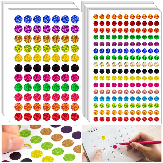 5060 PCS Small Shiny Dot Colored Stickers - 1/4" and 1/2" Tiny Glitter Round Stickers, Mini Sparkle Laser Circle Stickers for Kids Teachers Student Classroom Office,16 Colors 5060dot stickers