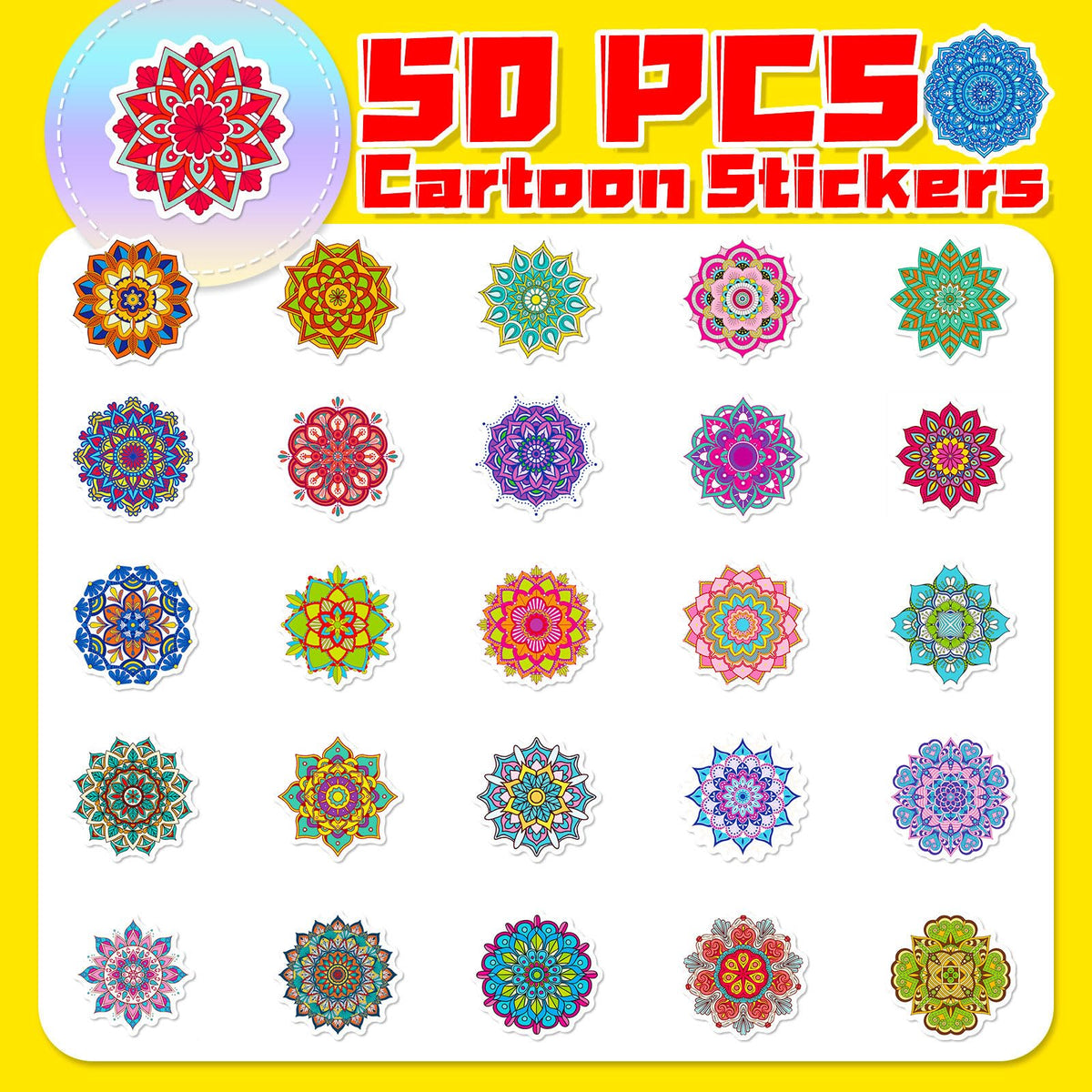 Happy Diwali Gift Stickers - 50pcs Mandala Labels Seals Decals for Kids Cards Envelopes Cookies Box and Gifts Wrapping Decoration