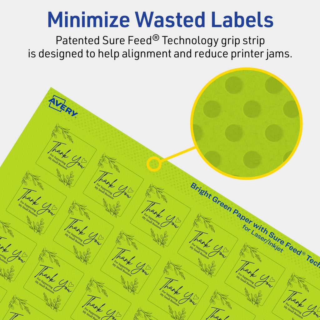 Avery Printable Square Labels, Sure Feed Technology, 1" x 1", Bright Green Labels, Print-to-The-Edge, Laser/Inkjet Printable, 1,920 Total, Great for Soaps and QR Codes 1,920 labels