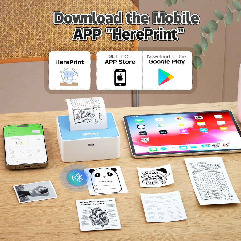 iDPRT Mini Sticker Portable Printer with 1 Roll Sticker Paper Blue-white