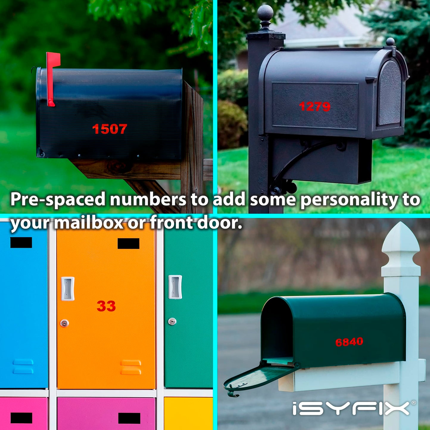 iSYFIX Reflective Red Vinyl Numbers Stickers - 1.5 Inch (2 Sets) - Premium Decal Die Cut and Pre-Spaced for Mailbox, Signs, Window, Door, Cars, Trucks, Home, Business, Address Number, Indoor/Outdoor