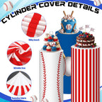 Frienda 3 Pcs Halloween Cylinder Cover Wraps for Dessert Table, Baseball White Blue Red