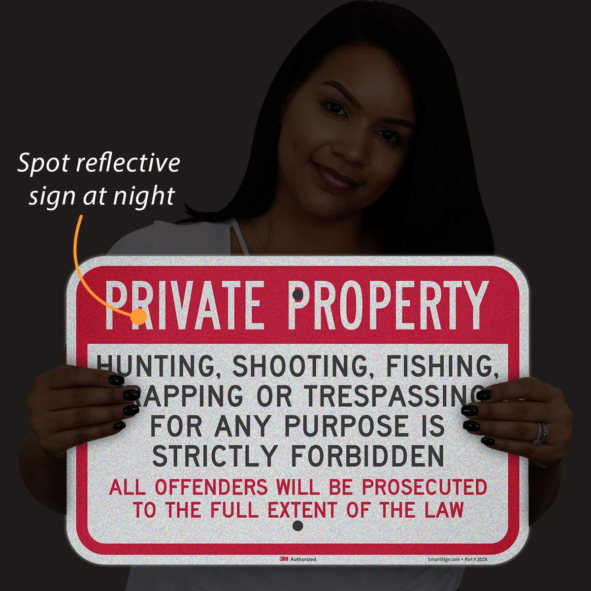 "Private Property - Hunting, Fishing, Trespassing Forbidden" Sign By SmartSign | 12" x 18" 3M Engineer Grade Reflective Aluminum 12" x 18" - EG Reflective Aluminum