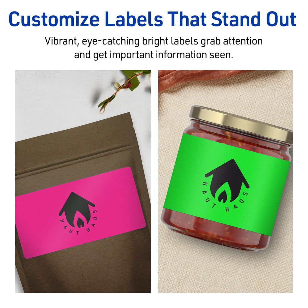 Avery Printable Labels with Sure Feed, 2" x 4", Assorted Neon Colors (Green, Magenta, and Yellow), Removable Adhesive, Laser & Inkjet Compatible, 120 Blank Labels Total (6481)