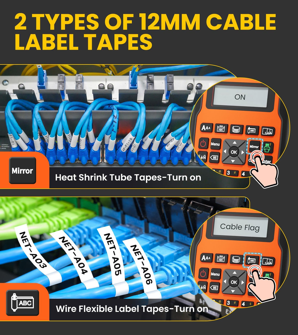 E1000 Heat Shrink Label Maker, Wire Label Maker Waterproof-Labels Orange