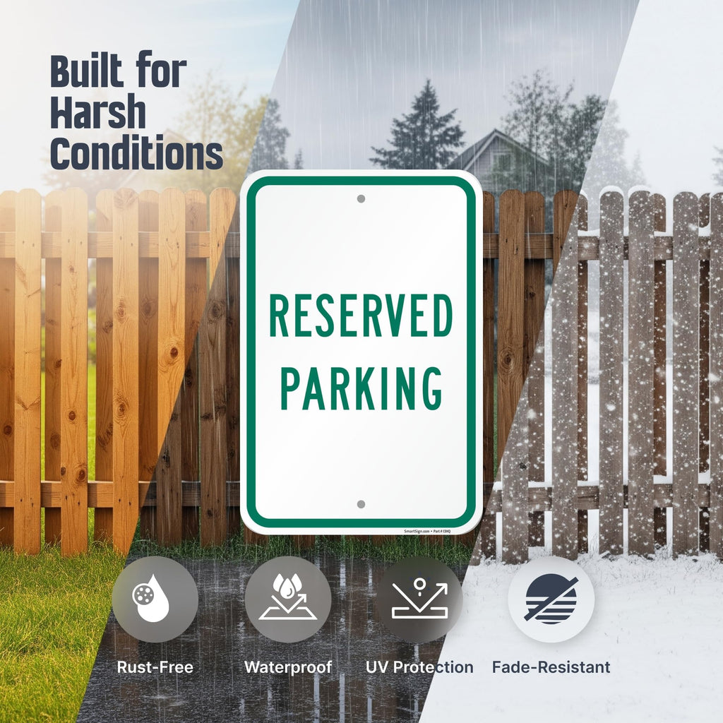 SmartSign 18 x 12 inch Reserved Parking Sign, 2mm Thick Aluminum Composite, Pre-Drilled Holes, Made in USA Green and White ACM - 12" x 18"