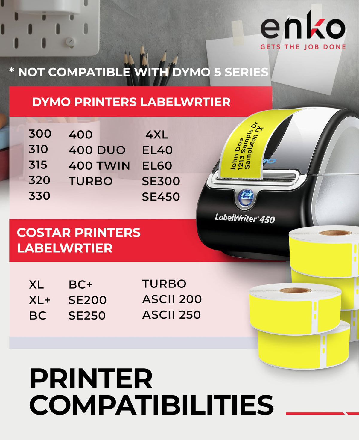 enKo 30252 6 Rolls | 2100 Yellow Return Address Labels (1-1/8 x 3-1/2 in)