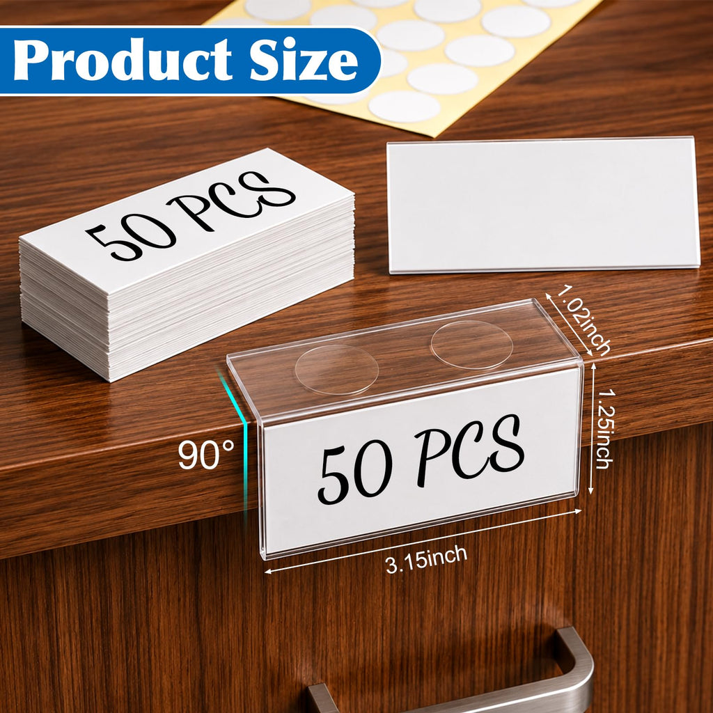 50 PCS 1.25x3.15inch Shelf Labels with Paper Inserts&Double Sticky Dots