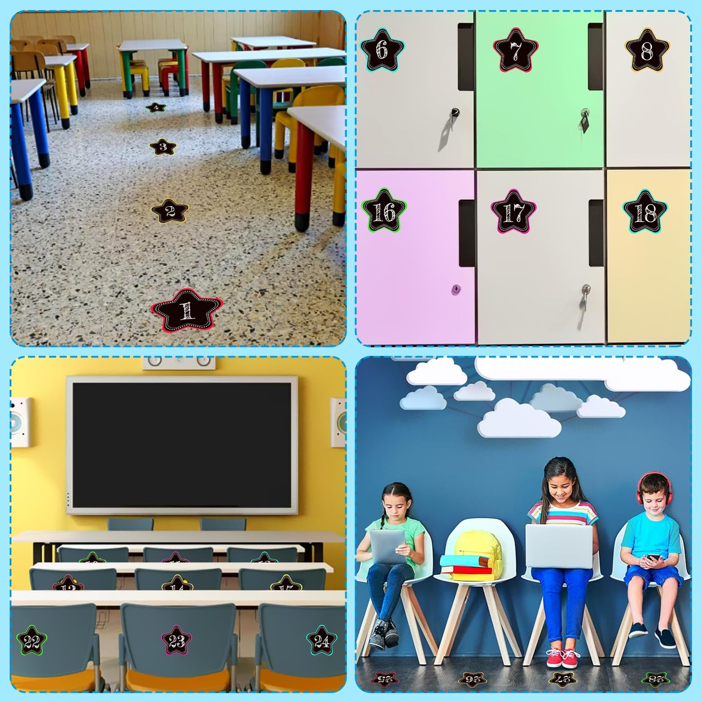 SICOHOME Line Up Spots for Classroom Floor Stickers - 36pcs Vinyl Line Up Dots 4" Removable Number Stickers for Kindergarten, Preschool, Back to School Teacher Supplies E-star Shaped