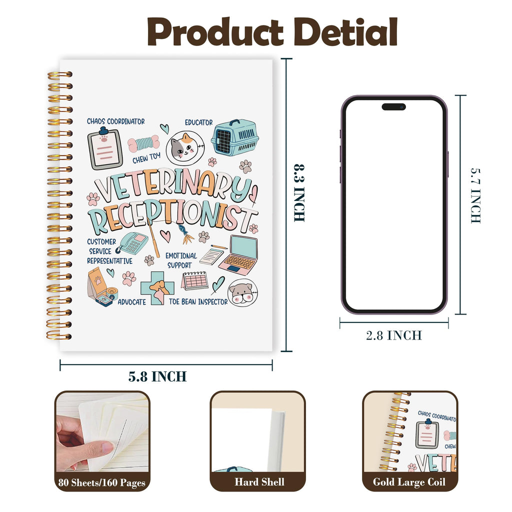 Veterinary Receptionist Gifts Notebook Journal, Vet Tech Week Gifts, Veterinary Medicine Technician Assistant Gift Hardcover Spiral Notebook 5.5x8.3 Inch
