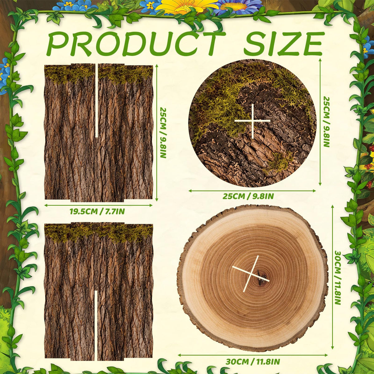 Fuutreo 12 Inch Rustic Faux Tree Stump and Moss Riser for Display Stand