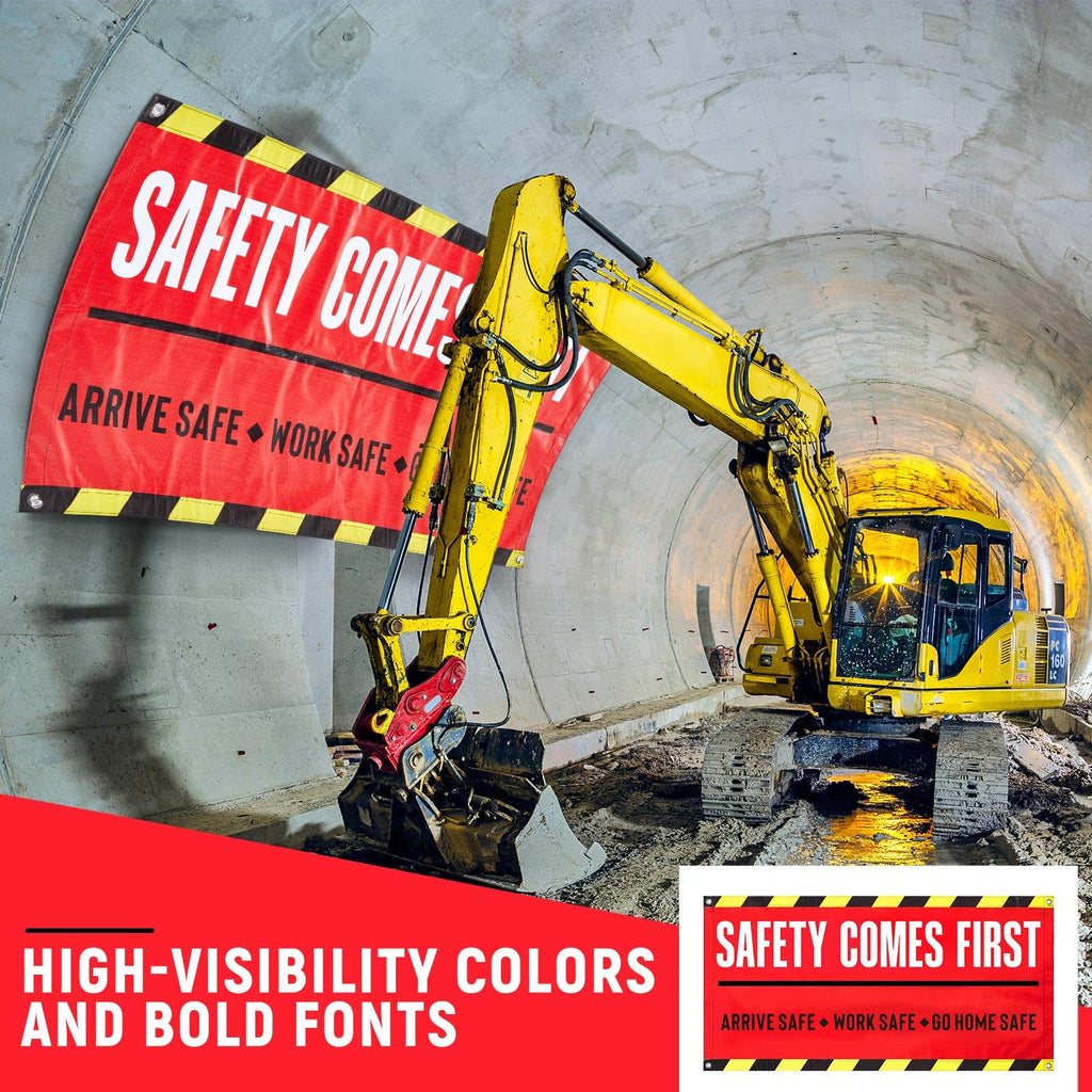 Peryiter 1 Pcs 4 x 2 ft Safety First Banner Vinyl Sign for Workplace
