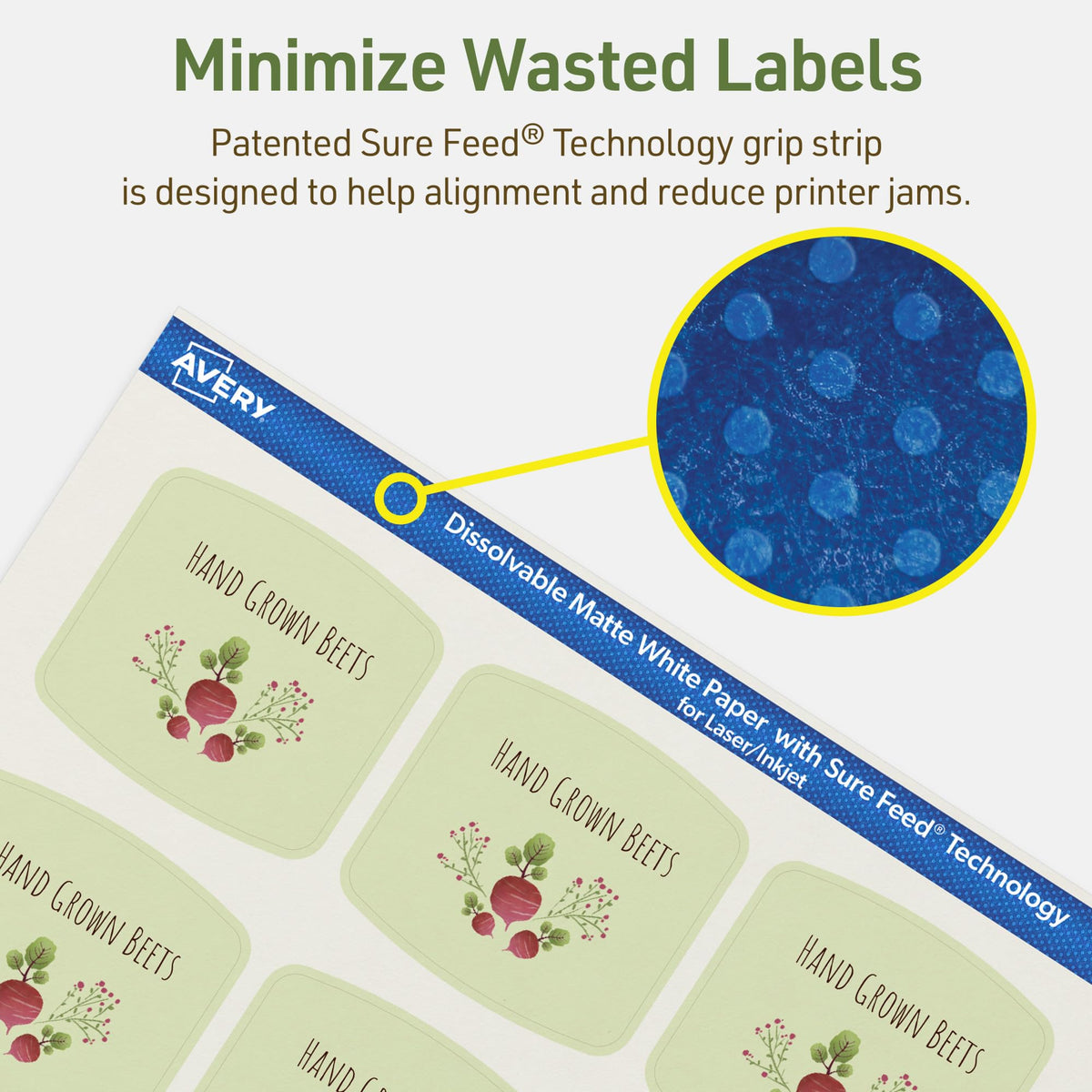 Avery Dissolvable Arched Square Labels, Sure Feed Technology, 2" x 2-3/16", Matte White, Print-to-The-Edge, Laser/Inkjet Printable, 120 Labels Total