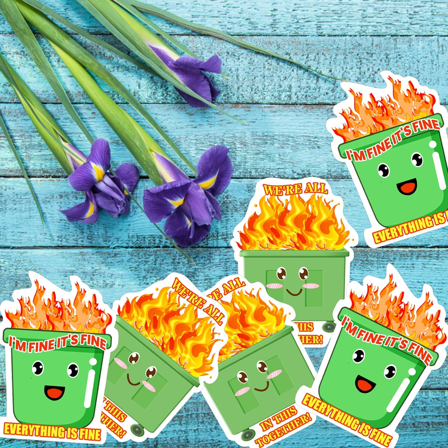 8 Pack It's Fine I'm Fine Everything is Fine Sticker Vinyl Stickers - 3 Inch Funny Fire Dumpster Sticker Inspiration Motivation Gift Decoration Laptop Labels Bumper Stickers