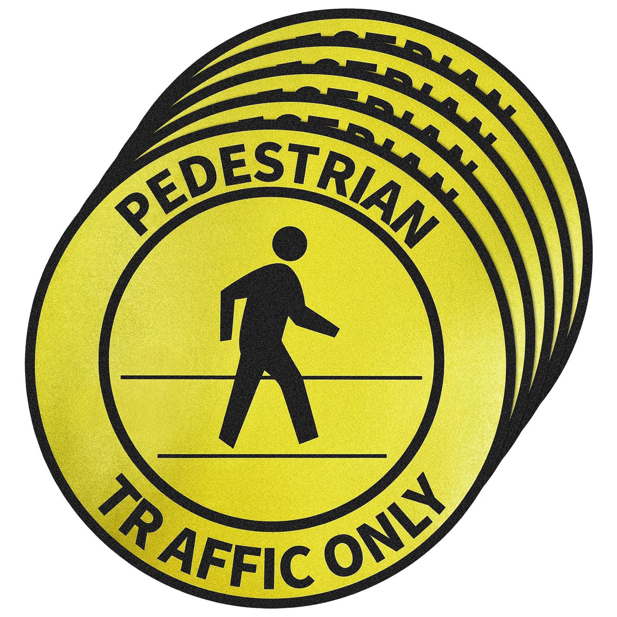 5 Pack Reflective Pedestrian Traffic Only Sticker Sign 17 Inch Round Pedestrian Safety Caution Sign Peel and Stick Adhesive Vinyl Anti-slip Floor Sticker
