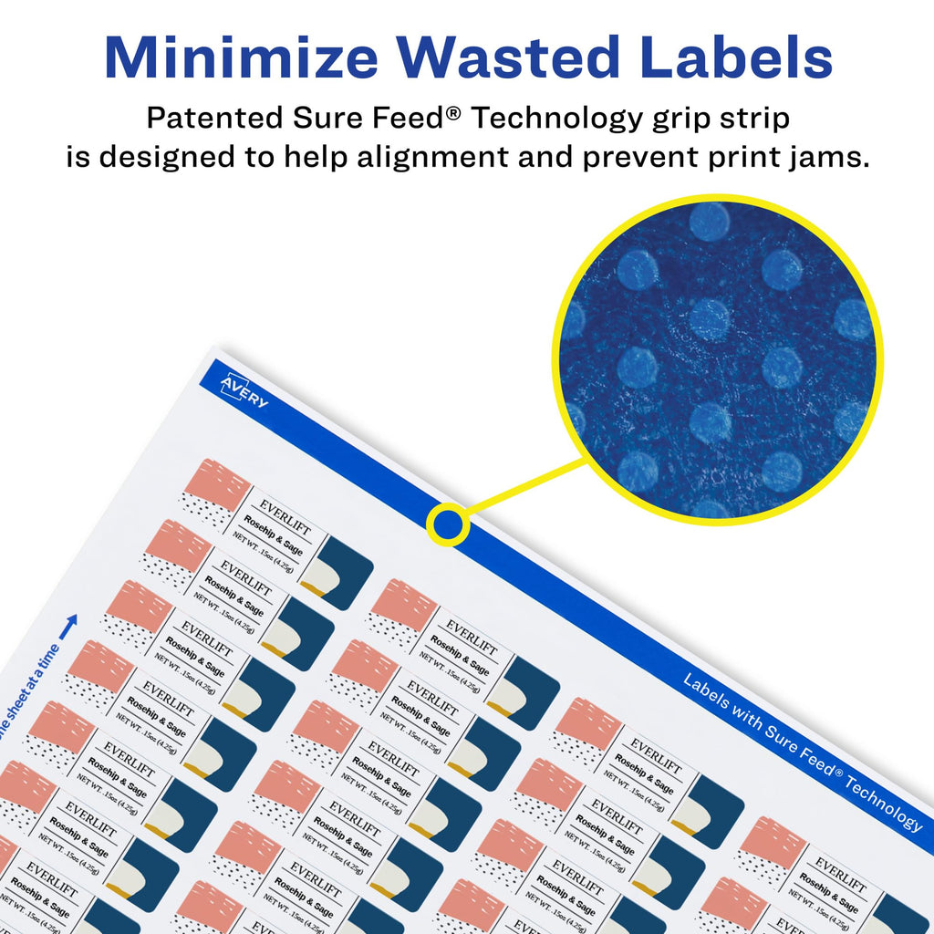 Avery® Matte White Removable Rectangle Labels, Sure Feed® Technology, Print-to-The-Edge, 1" x 2", 2,400 Removable Labels, Laser/Inkjet Printable 2,400 labels