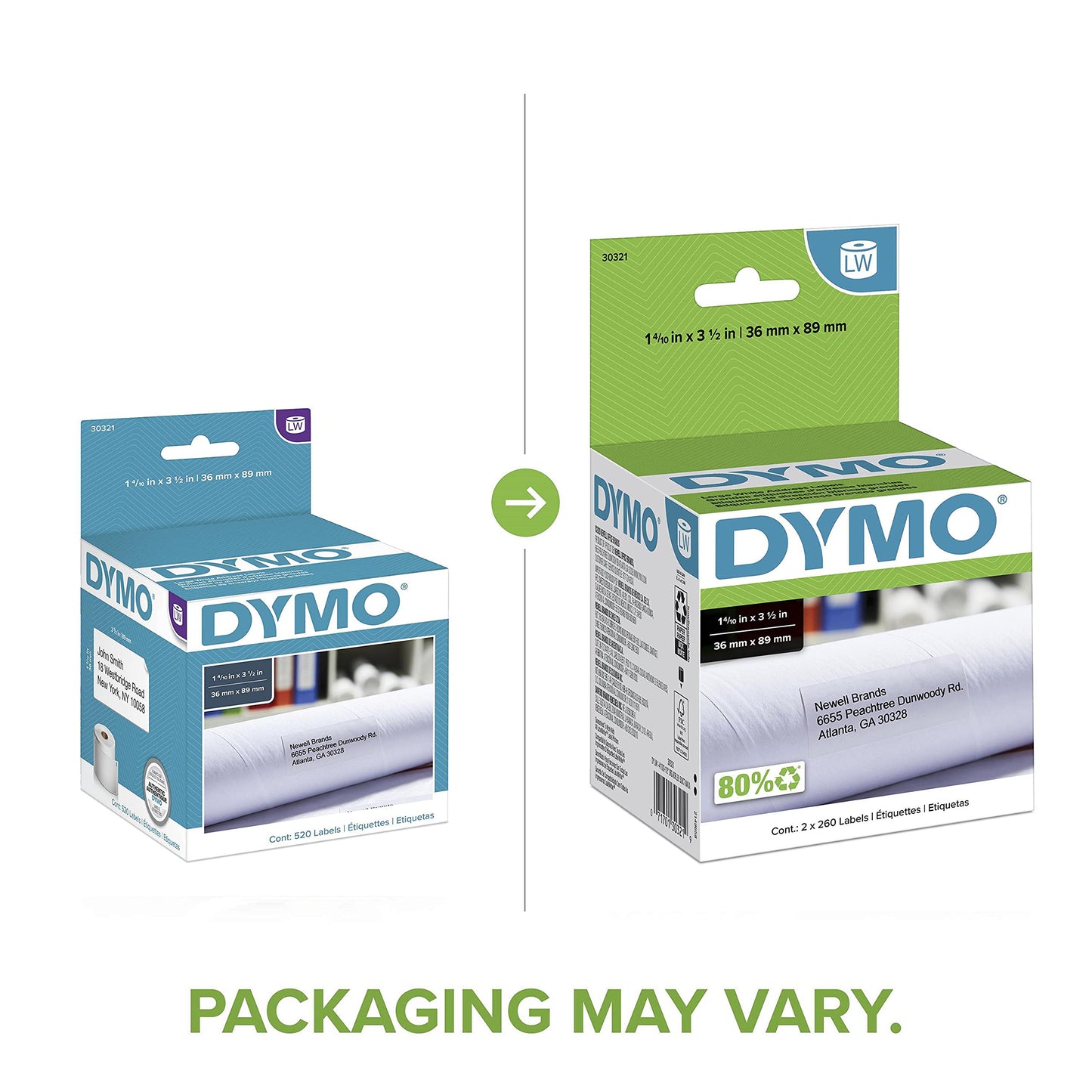 DYMO Authentic LW Large Mailing Address Labels, DYMO Labels for LabelWriter Label Printers, 1-4/10" x 3-1/2", 2 Rolls of 260 (520 Total)