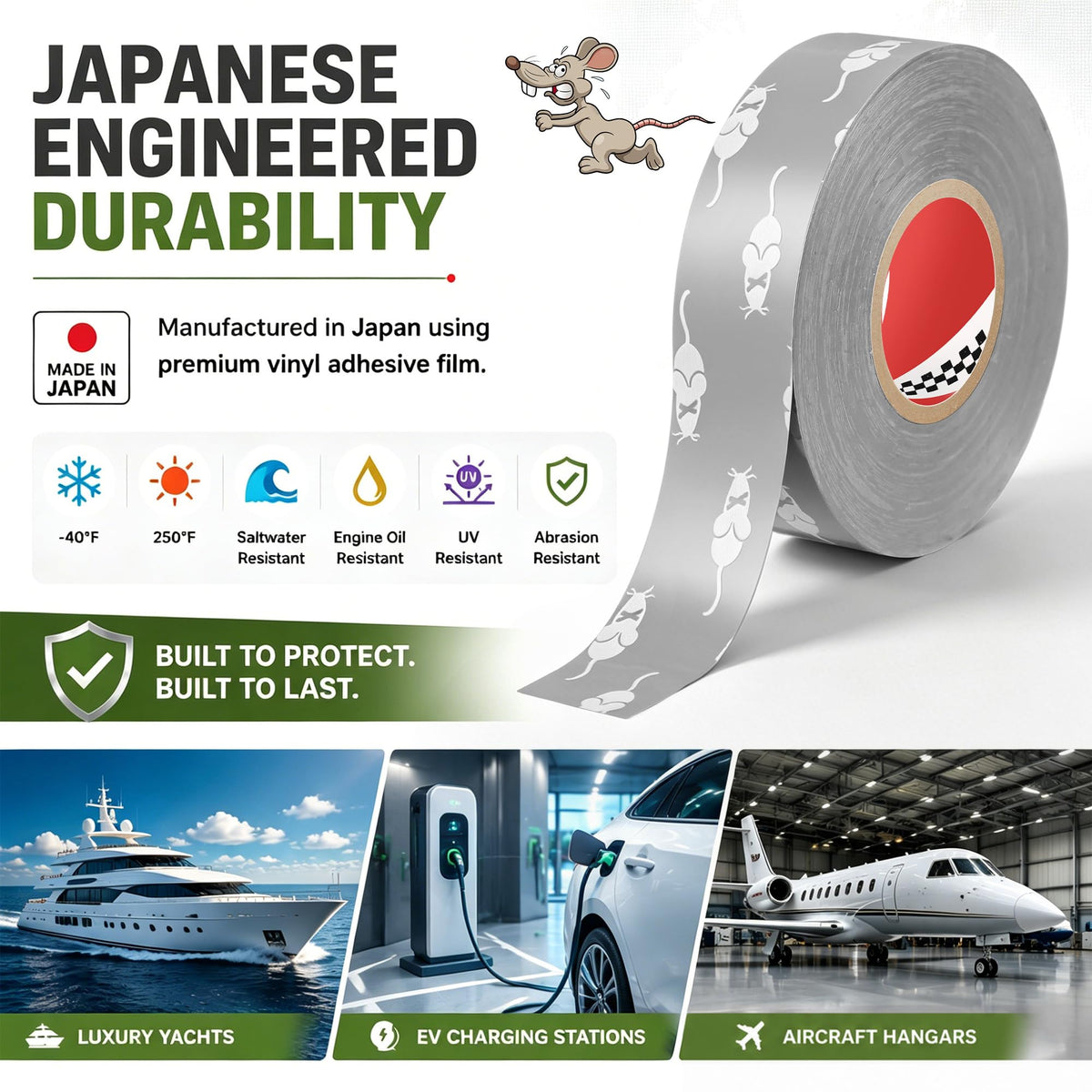 Professional Grade Rodent Tape, Japanese Engineered OEM 4019-2317 Anti Chew Deterrent Tape for Automotive, Marine & Industrial Engine Wire Harness Protection, 3/4 in x 65 ft