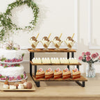 ELITEROO Wooden Display Stand Set, Portable 3 Tier Shelves Stair Step Shelf Risers Stands for Retail Tabletop, Countertop, Craft Shows, Farmers Market, Tradeshows, Vendors (1 Straight + 2 Corner)