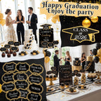 Spakon 24 Pcs Grad Candy Buffet Labels with Stand, Table Signs, Black Gold