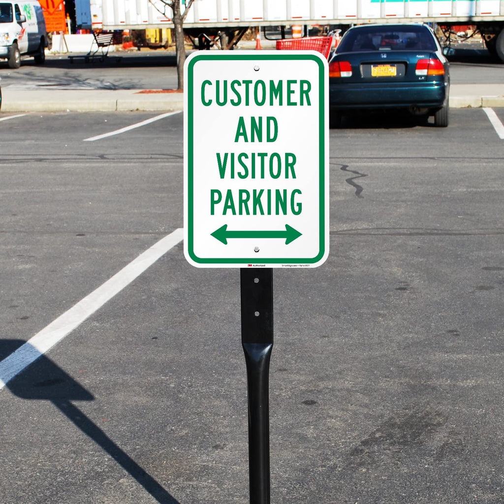 SmartSign-K-5661-EG "Customer and Visitor Parking" Sign with Bi-directional Arrow | 12" x 18" 3M Engineer Grade Reflective Aluminum 12" x 18" EG Reflective Aluminum - Parking Sign with Bi-directional Arrow