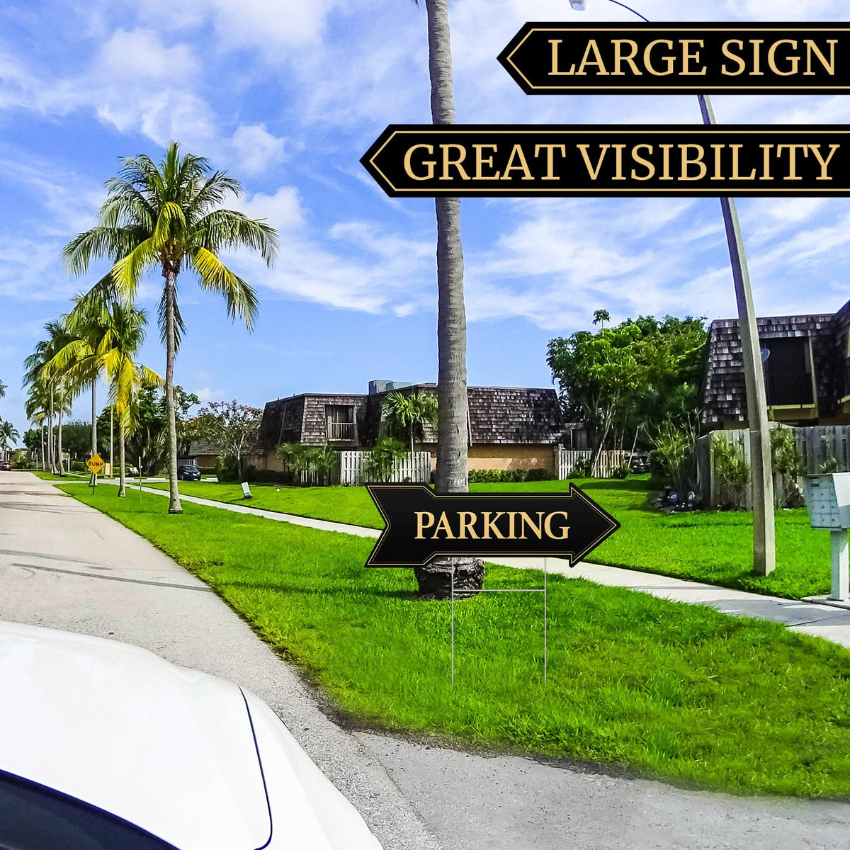 Menkxi 6 Pack Directional Arrow Parking Sign with Metal Stakes17 x 6 Inch Double Sided Wedding Arrow Parking Signs Black and Gold Yard Sign Event Guest Parking Sign for Outdoor Yard Wedding