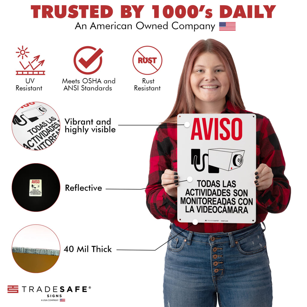 TRADESAFE Spanish All Activities Monitored By Video Camera Sign Aviso Monitoreadas Con La Videocámara