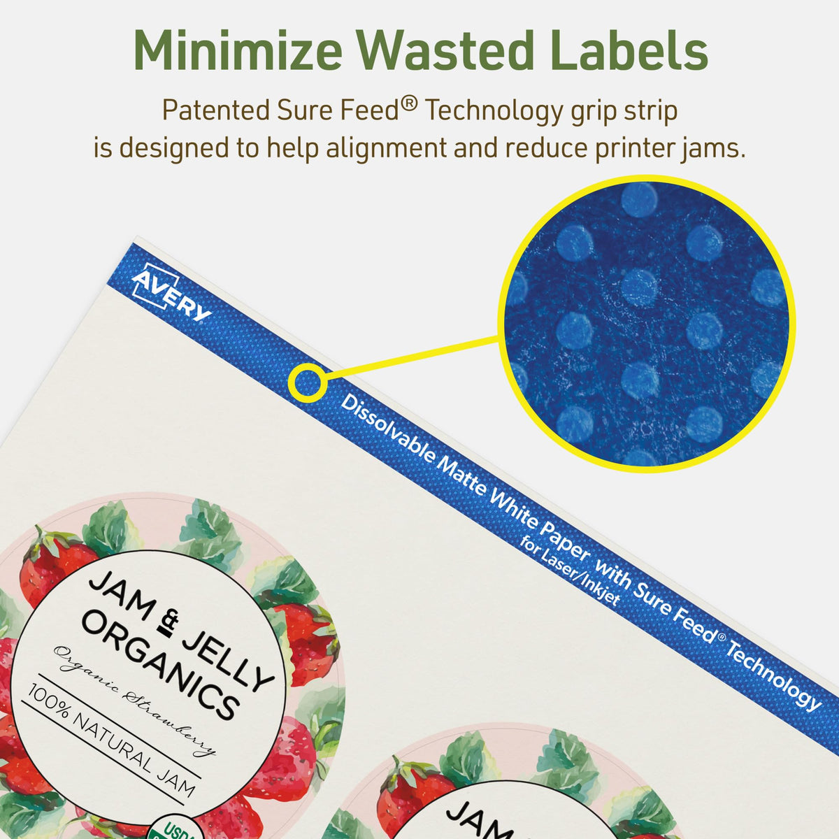 Avery Dissolvable Round Labels, Sure Feed Technology, 3.5" Diameter, Matte White, Print-to-The-Edge, Laser/Inkjet Printable, 40 Labels Total