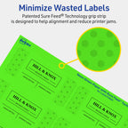 Avery® Printable Rectangle Labels, Sure Feed® Technology, 1-1/2" x 3-3/4", Neon Green Labels, Print-to-The-Edge, Laser/Inkjet Printable, 400 Total, Great for Mailing and Candles 400 labels