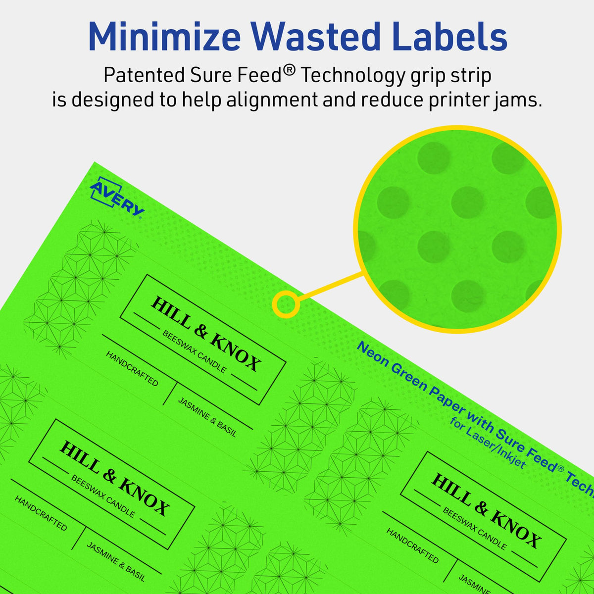 Avery® Printable Rectangle Labels, Sure Feed® Technology, 1-1/2" x 3-3/4", Neon Green Labels, Print-to-The-Edge, Laser/Inkjet Printable, 400 Total, Great for Mailing and Candles 400 labels
