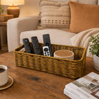 Rectangular Handwoven PVP Rattan Storage Basket with Handles