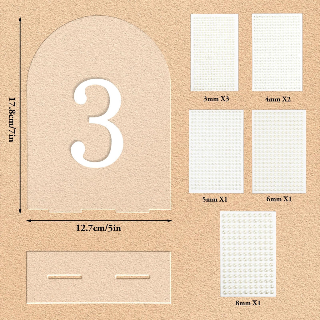 JarThenaAMCS 10pcs Arch 3D Pearl Wedding Table Numbers 1-10