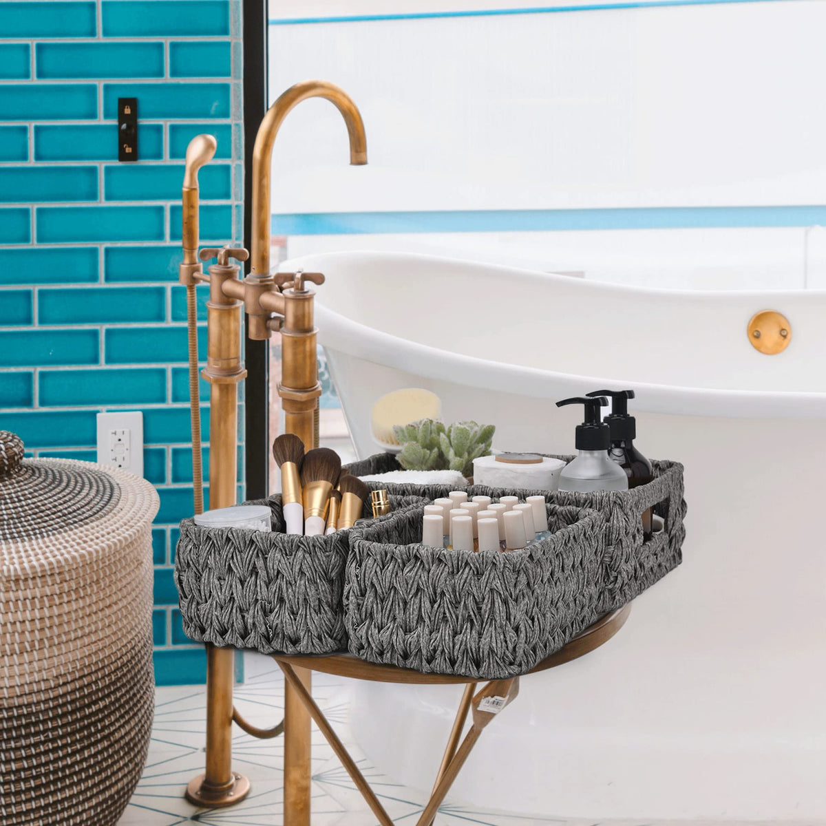 GRANNY SAYS Bundle of 3-Pack Nesting Wicker Baskets & 2-Pack Wicker Shelf Baskets
