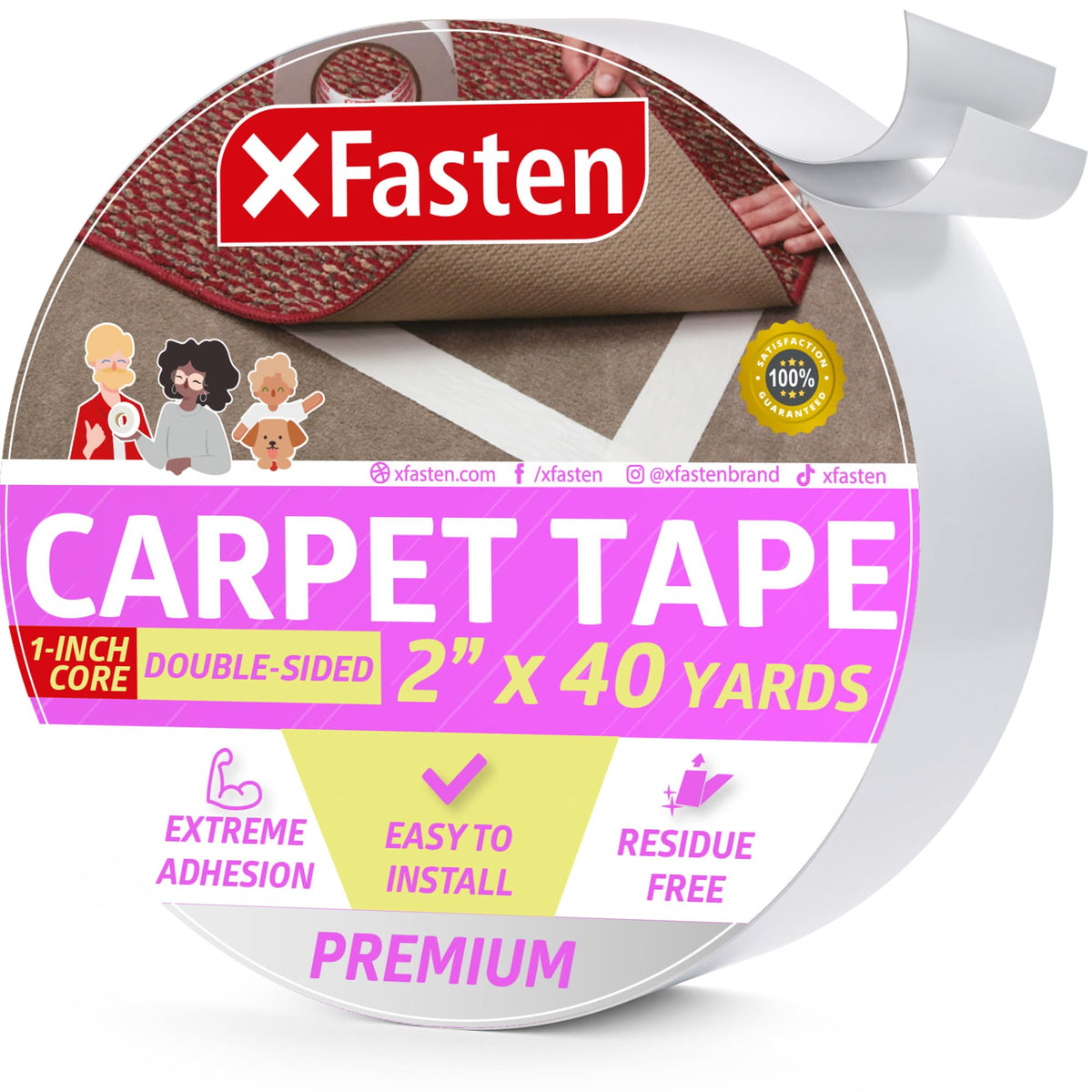 XFasten Season’s Greeting’s Starter Pack Gifts for Mom: Double Sided Carpet Tape 2 Inch x 40 Yards Bundle with Black Anti Slip Tape 4 Inch x 15 Feet