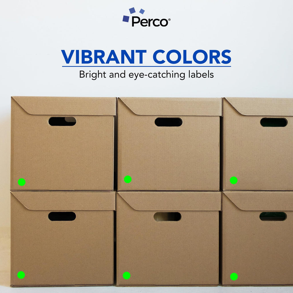 Perco Neon Green Round Circle Dot Sticker 1-Inch Labels with Easy-Tear Perforation, 1,000 Stickers per Roll - in Stock, Approved & Available Labels, High Visibility, Strong Adhesive—Made in USA Green - Neon 1 Inch 1 Roll