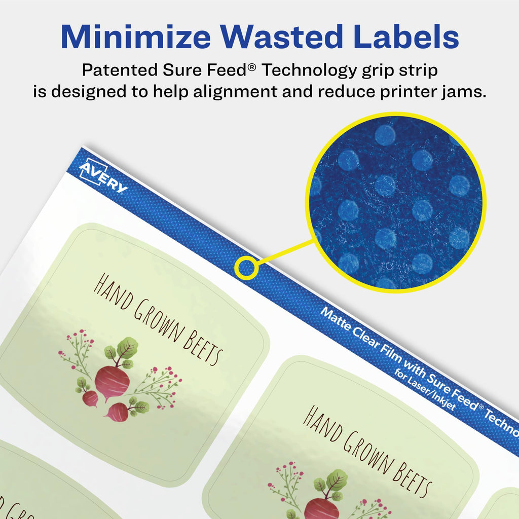 Avery Matte Clear Arched Square Labels, Sure Feed Technology, 2" x 2-3/16", 300 Matte Clear Labels, Print-to-The-Edge, Laser/Inkjet Printable 300 labels