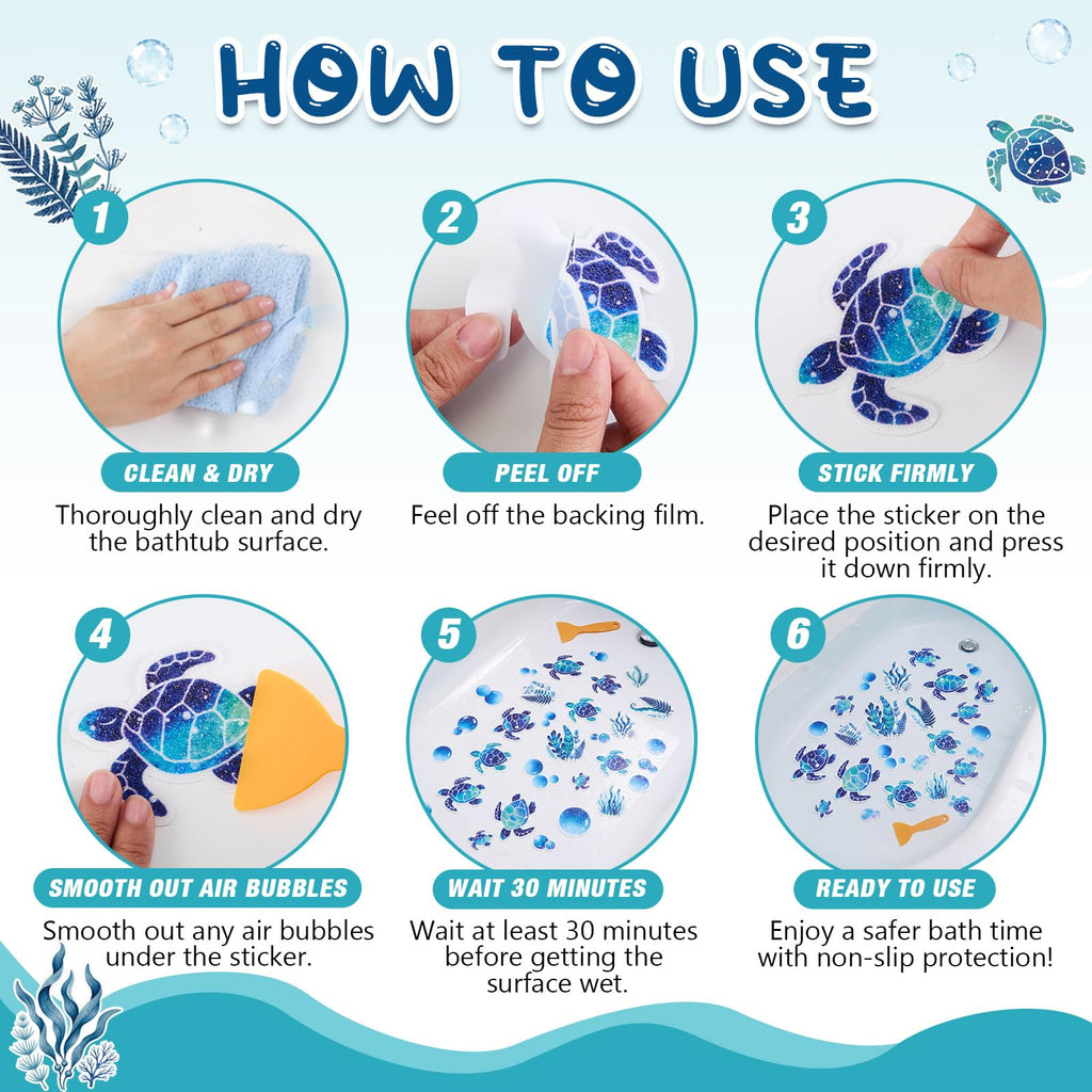 Fullhawl 30 Pcs Turtle Non Slip Shower Stickers, Cute Bathtub Safety