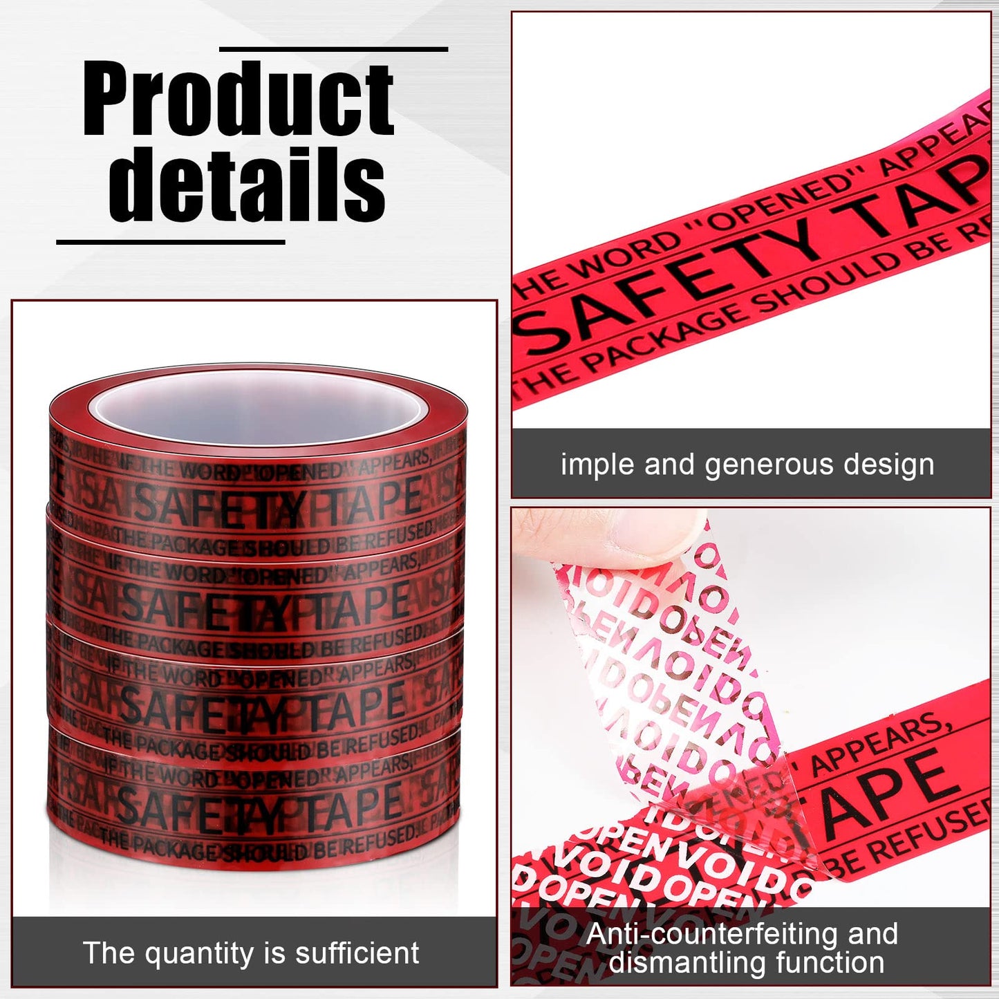Geyee 4 Rolls Total Transfer Red Seal Tape Security Tamper Evident Tape Tamper Resistant Thick Void Film Packing Tape for Evidence Box, Envelope, Shipment, Mail, Each 1 inch x 55 Yards