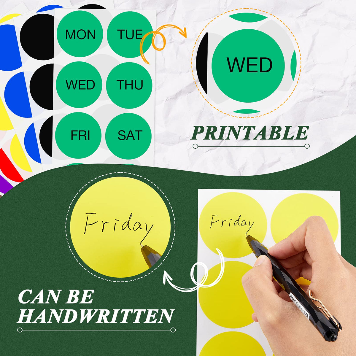 Zonon 1200 Pieces 2 Inch Colored Dot Stickers 10 Color Printable & Writable