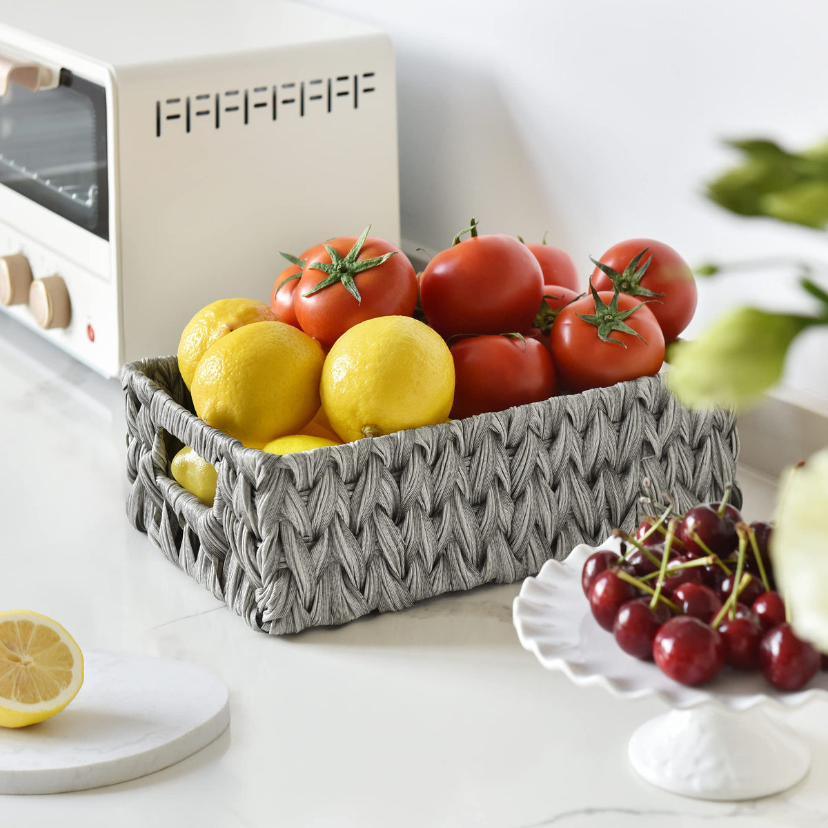 GRANNY SAYS Bundle of 3-Pack Nesting Wicker Baskets & 2-Pack Wicker Shelf Baskets