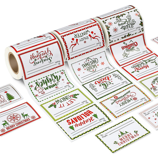 600 Piece Christmas Gifts Tags Stickers Christmas Self-Adhesive Name Tags Stickers White Labels for Festival Birthday Wedding Holiday Decoration, 24 Designs