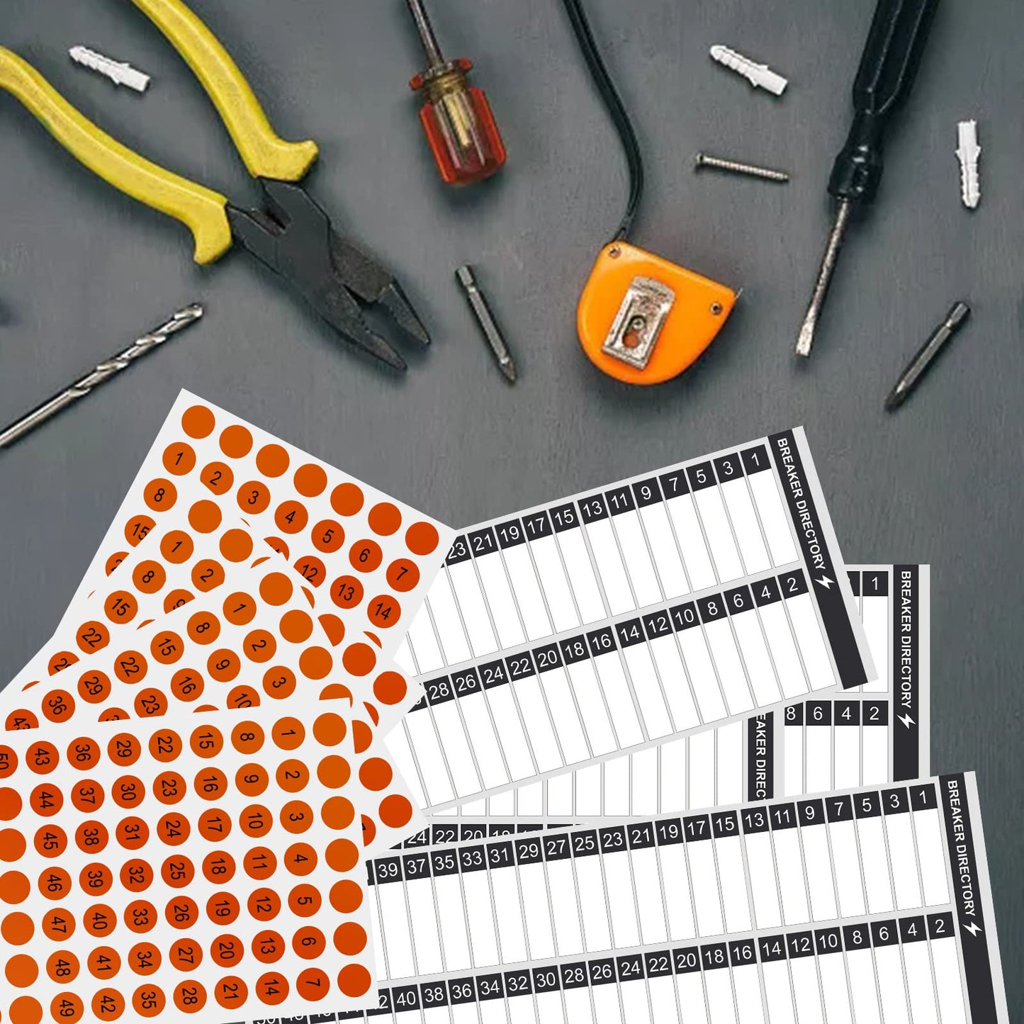 8 Pieces Electrical Panel Labels,Circuit Breaker Panel Fuse Electric Box Load Center Identification Labels Stickers, Up to 50 Entries Sign Labels with Round Stickers for House Commercial Use,White