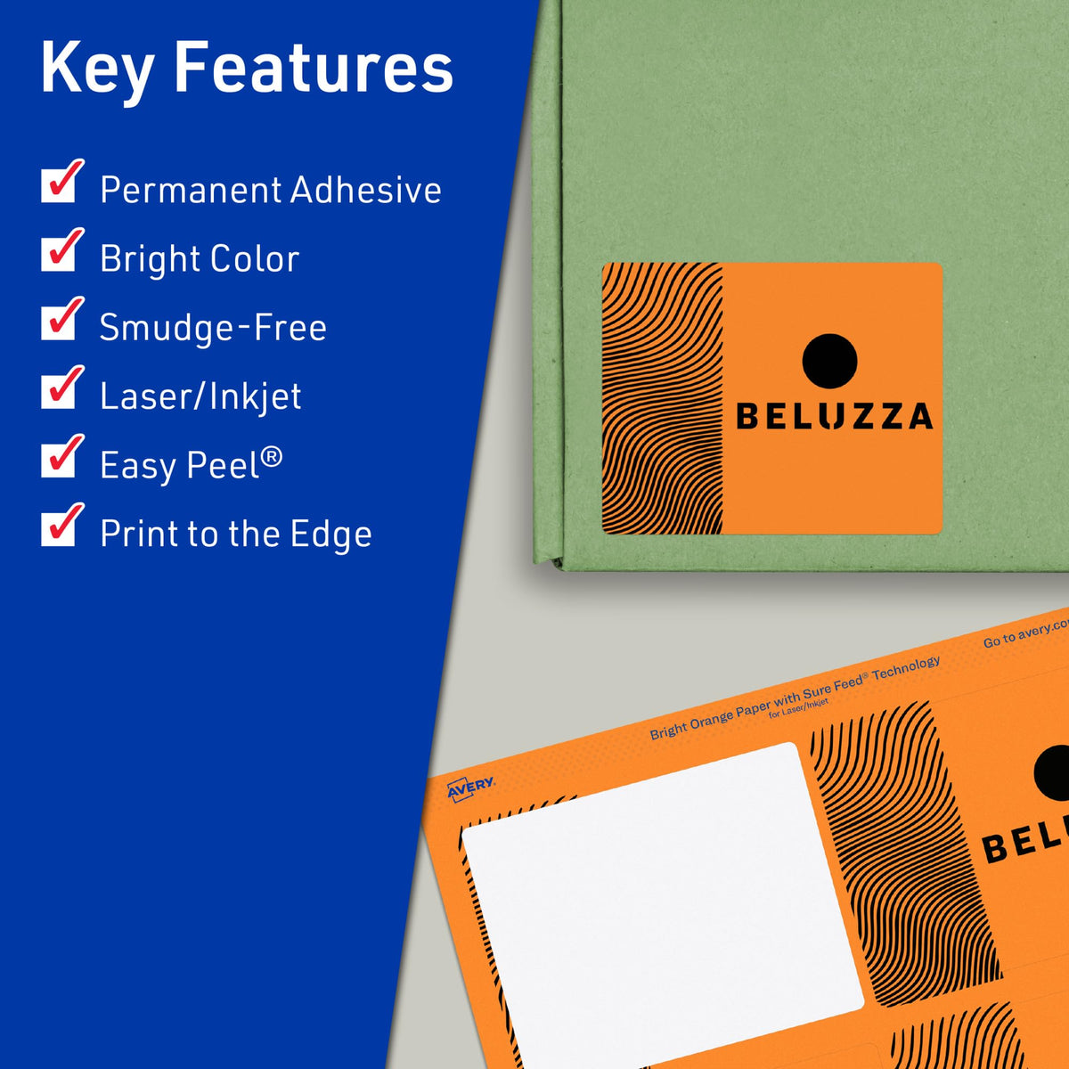 Avery® Printable Rectangle Labels, Sure Feed® Technology, 3" x 3-3/4", Bright Orange Labels, Print-to-The-Edge, Laser/Inkjet Printable, 240 Total, Great for Candles and Ingredients 240 labels
