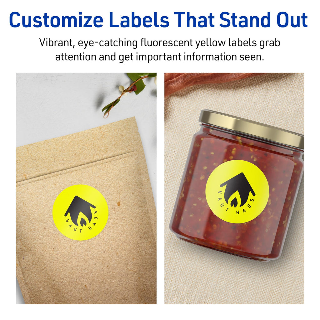 Avery Printable Round Labels, Sure Feed Technology, 1-3/4" Diameter, Neon Yellow Labels, Print-to-The-Edge, Laser/Inkjet Printable, 400 Total, Great for Stickers and Candles 400 labels