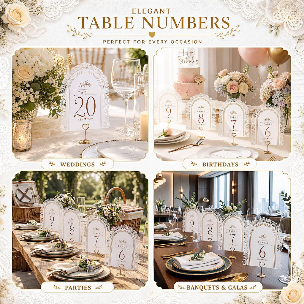 Sawysine Wedding Table Numbers 1-20 with Gold Holders, Classic 20