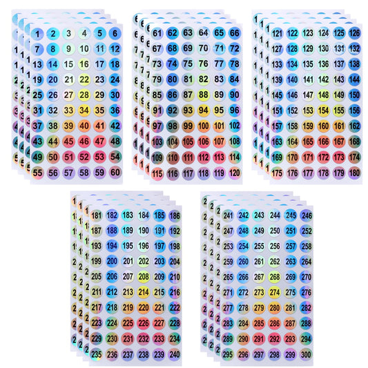 Mini Skater 20 Sheets 1 to 300 Consecutive Laser Number Stickers Round Self Adhesive Reflective Inventory Storage Organizing Labels Sticker 2/5 Inch for Nail Polish Bottle Lipstick
