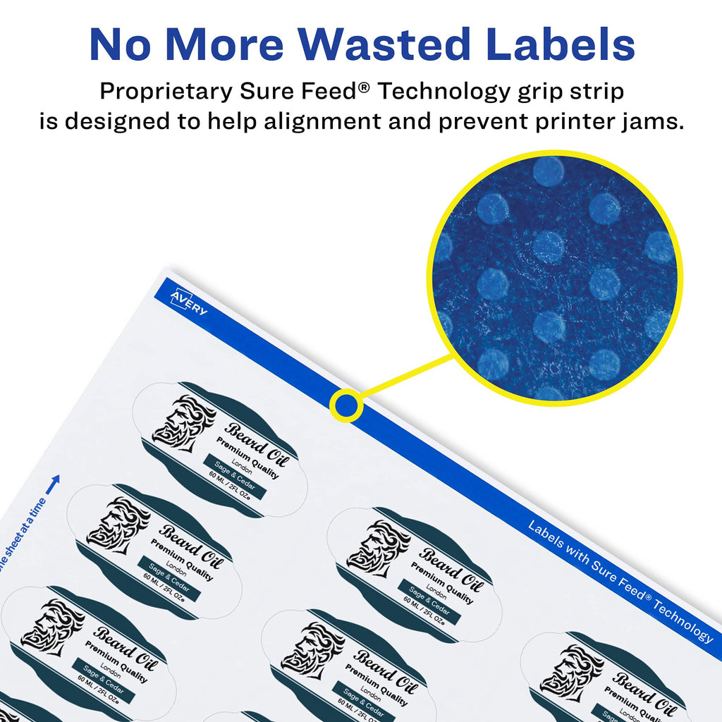 Avery® Glossy White Oval Scalloped Labels, Sure Feed® Technology, 1-1/8" x 2-1/4", 210 Glossy White Labels, Print-to-The-Edge, Permanent Adhesive, Laser/Inkjet Printable 210 labels