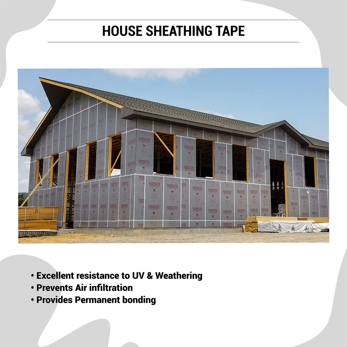 Tuck Tape Construction Sheathing Tape, Epoxy Resin Tape, 2.4 in x 180 ft (White) White