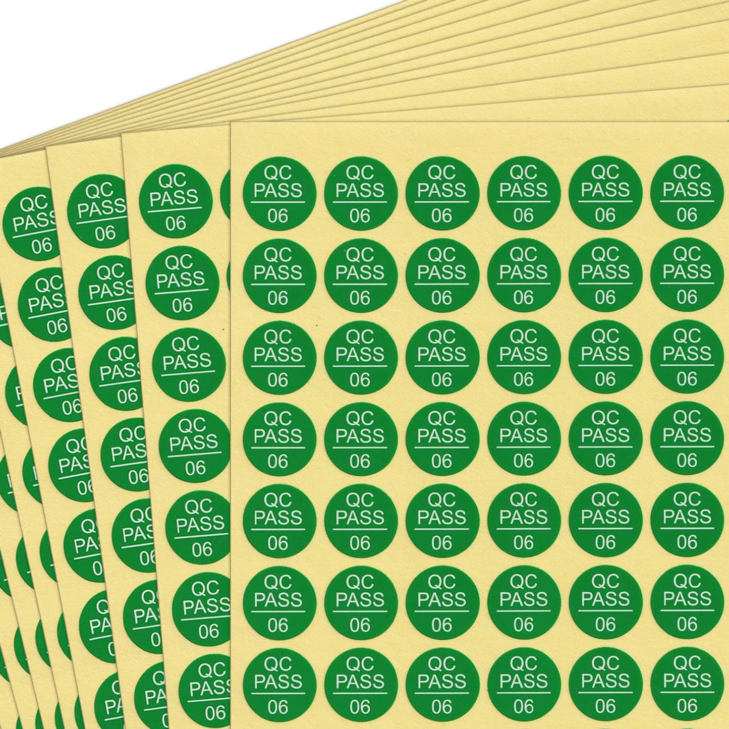 dealzEpic - Self-Adhesive Green QC PASS 06 Round Stickers: White Text on Green Background Labels - Pack of 15 Sheets